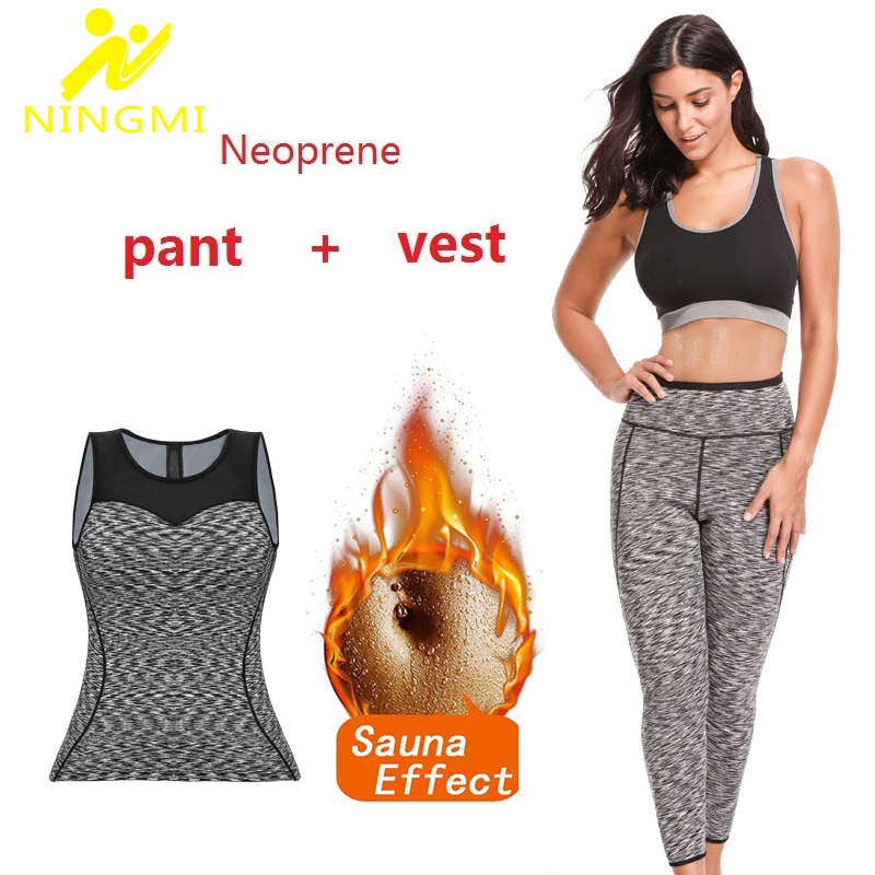 

NINGMI Slimming Pant + Vest Sport Sets Neoprene Sauna Suit Tracksuit Waist Trainer Legging Control Panties Tank Top Body Shapers