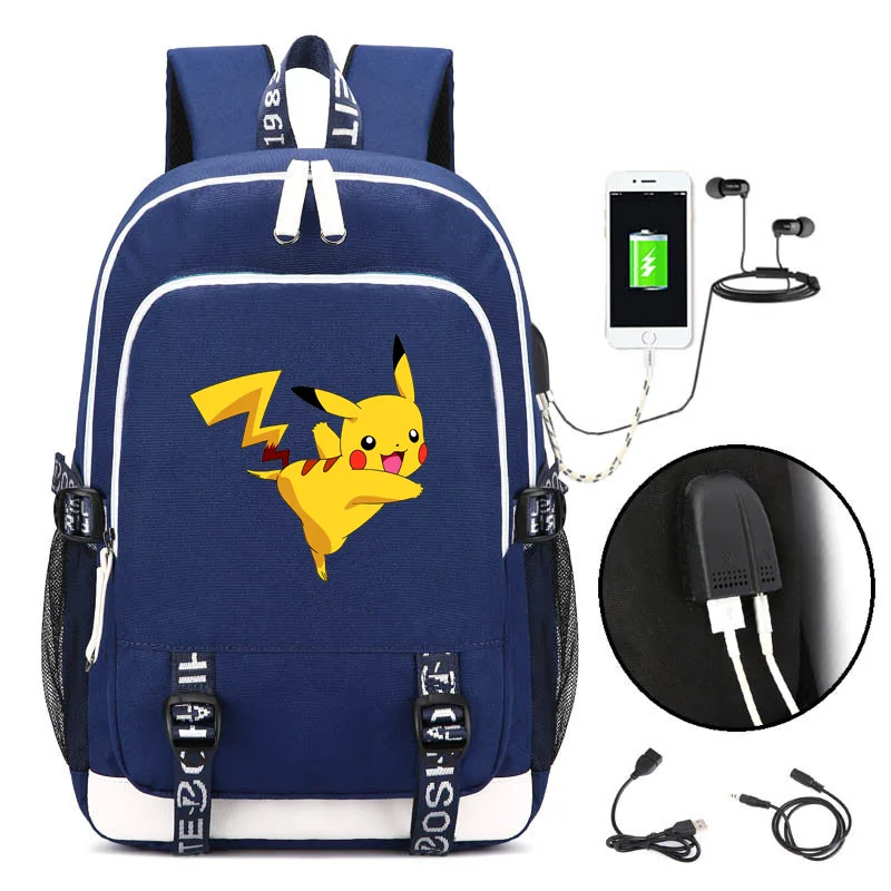 Аниме Пикачу GO Evee USB порт рюкзак сумка замок/интерфейс наушников студенческий блокнот сумка для ноутбука - Цвет: Style 10