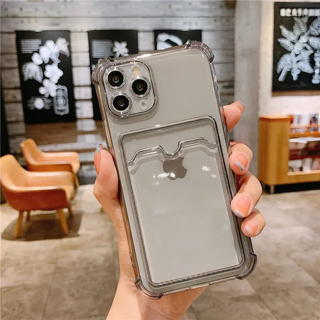 Simple Transparent Silicone Wallet Case for iPhone 12 11 Pro XS Max SE X XR 6 6s 7 8 Plus Shockproof Lens Protection Card Cover