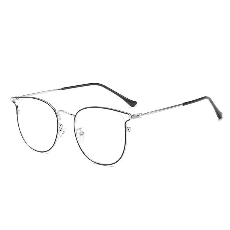 Black Silver Iboode Женская Кошачий глаз стильная оправа для очков женские очки круглое простое зеркало прозрачные линзы, очки оправа женские очки - Цвет оправы: Black Silver