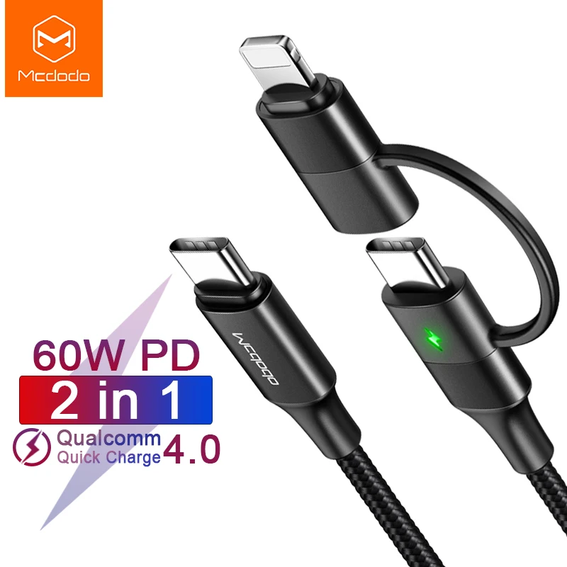 Mcdodo 100 Вт usb type C кабель PD Быстрая зарядка для IPhone 11 Pro Max Xs Max X IPad Macbook samsung huawei 2 в 1 шнур для зарядки и передачи данных