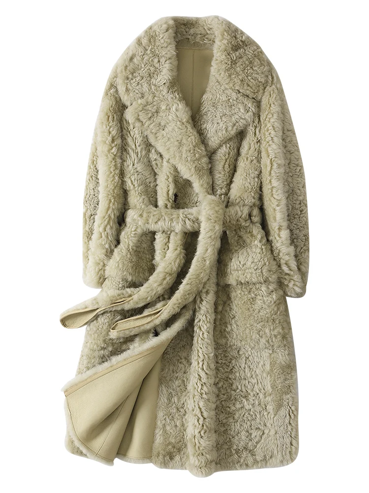 Maylofuer, Офисная Женская плюшевая куртка, длинное пальто из натурального овечьего меха, зимняя женская толстая кожаная верхняя одежда, пальто, женские куртки