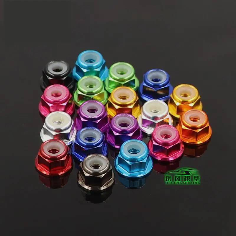 

5PCS M3 M4 11 colors aluminum alloy flange nylon insert lock nut self-locking nut with anti-skid rubber ring RC car For TRX4