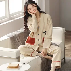 Autumn And Winter  Women Pajamas Long Sleeved Trousers Pure Cotton Korean Style Loose Home Service Suits