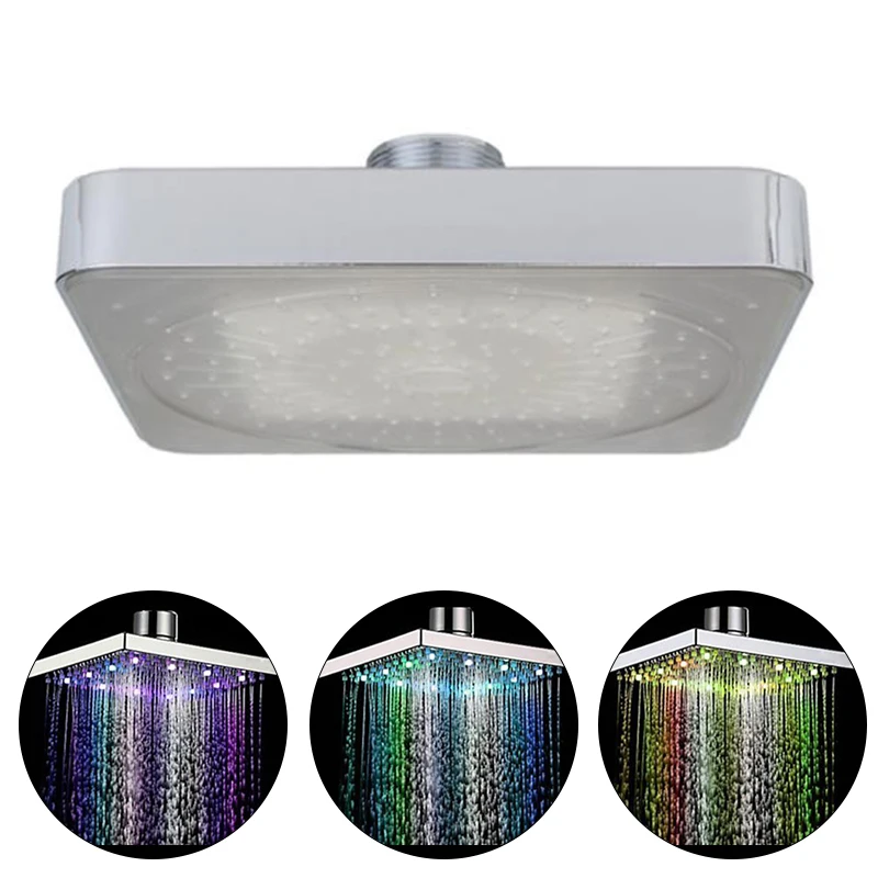

Square LED Rainfall Shower Head 7 Color Changing Shower Head ABS Chrome Finish Bathroom Showerhead 150x150x15mm