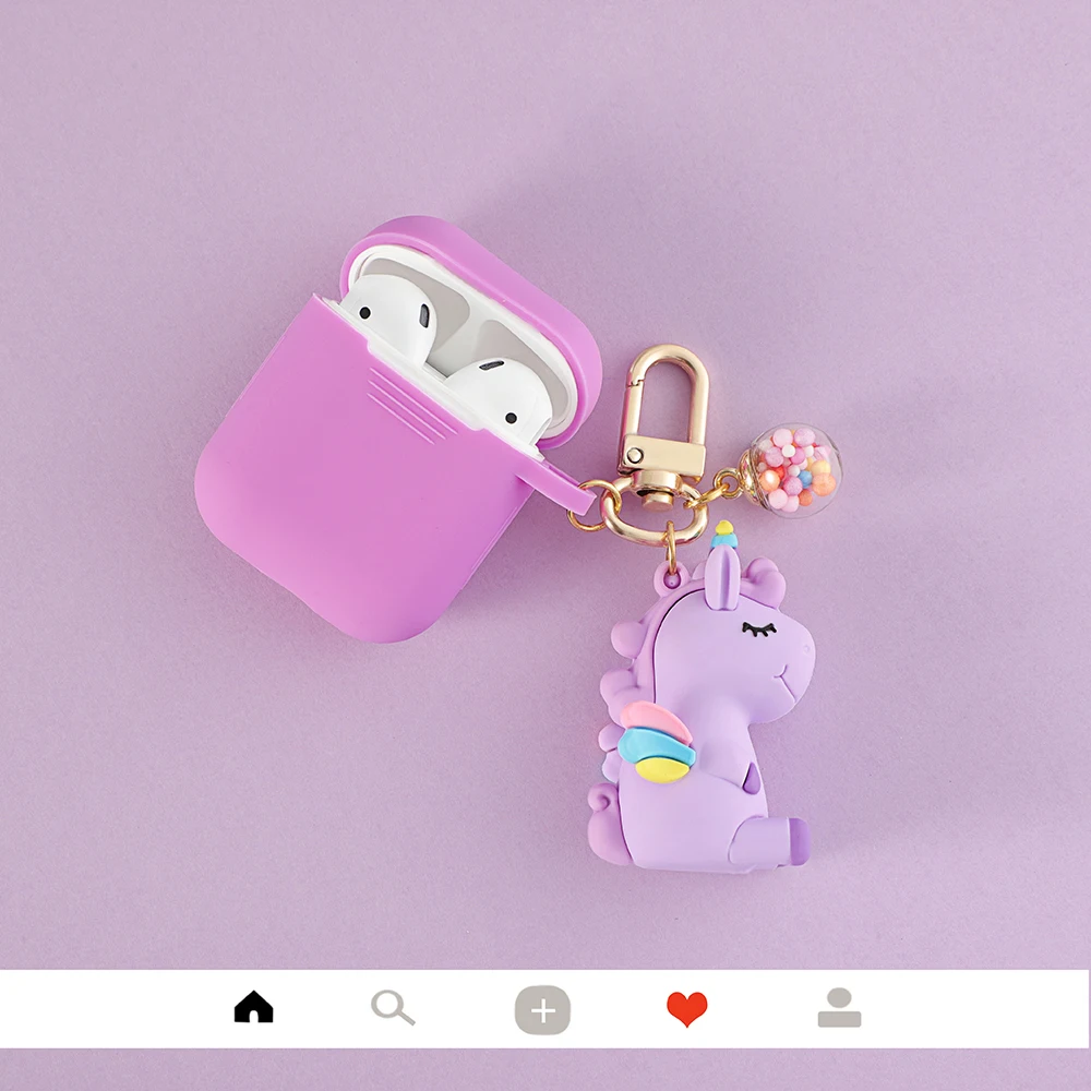 Фиолетовый Чехол с мультяшным единорогом для Apple Airpods, беспроводной Bluetooth защитный чехол для наушников с гладкой сенсорной зарядной коробкой - Цвет: Фиолетовый
