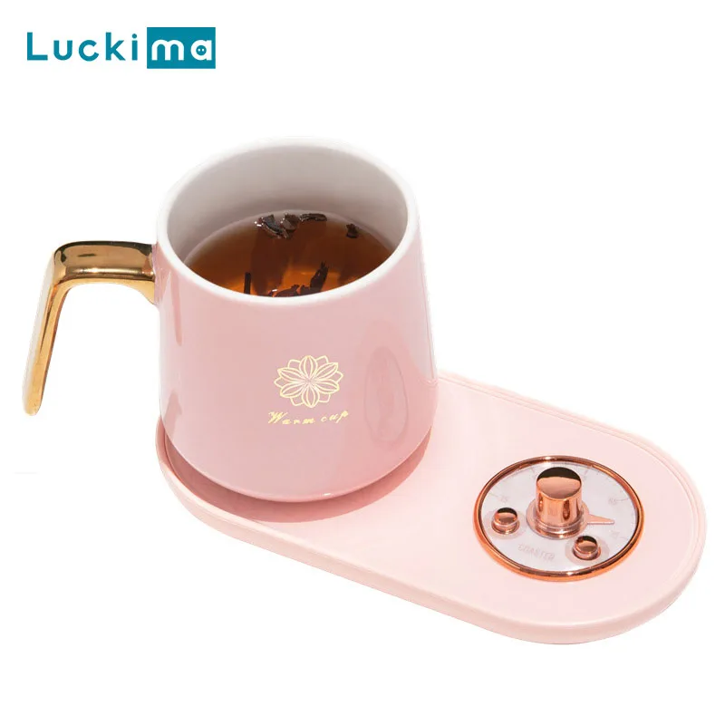 Retro Electric Beverage Cup Warmer for Coffee Milk Tea Cocoa Water Home Office Mug Warming Coaster with Timer Auto-on/off |