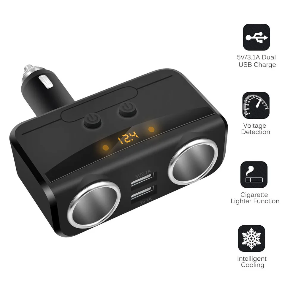 

12V-24V Car Cigarette Lighter Socket Splitter Plug Dual USB Charger Adapter 80W Car Electronics for Phone Dash Cam Dvr Camera