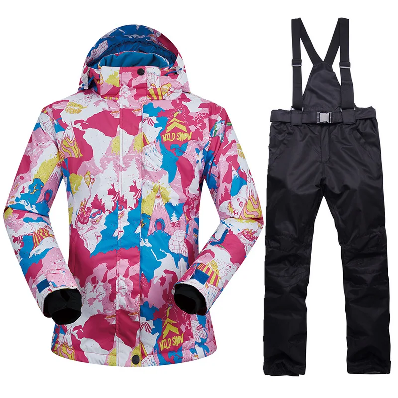 Ski Suit Women Winter New Outdoor Windproof Waterproof Thermal Snow Jacket And Pants Clothes Skiing And Snowboarding Suits Brand - Цвет: Rose  Black