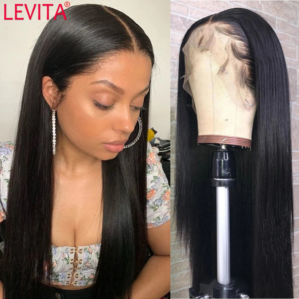 LEVITA 13x4x1 hueso recto peluca con malla frontal de encaje brasileño frente pelucas de cabello humano para las mujeres peluca frontal de encaje 4x4 de cierre de encaje peluca