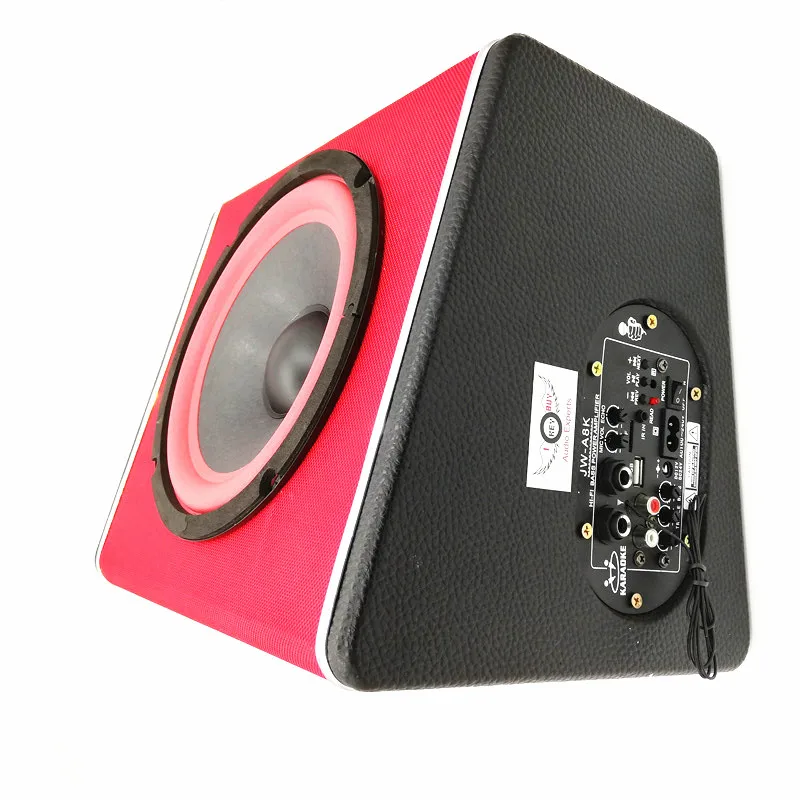 

8-inch 880W 12V/24V/220V Red Wooden Trapezoidal Bluetooth Radio Bass Speakers Active Car/Home Subwoofer Use Free Accesserios