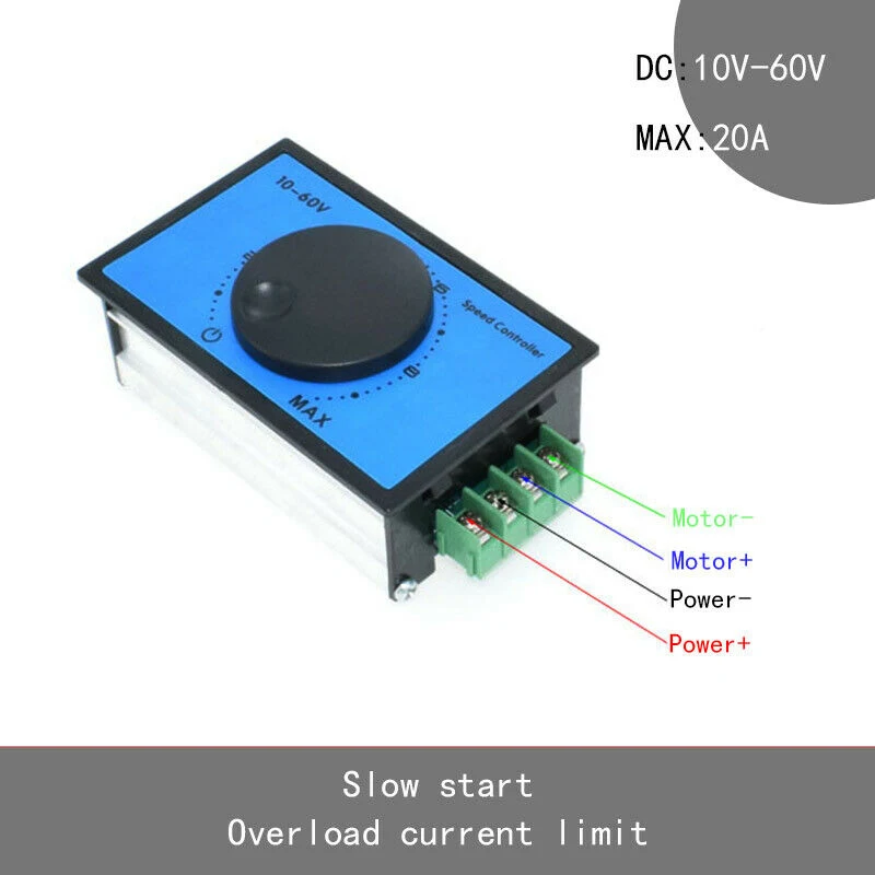 DC 10-60V 12V 18V 24V 48V 20A PWM контроллер скорости двигателя постоянного тока плавный пусковой переключатель