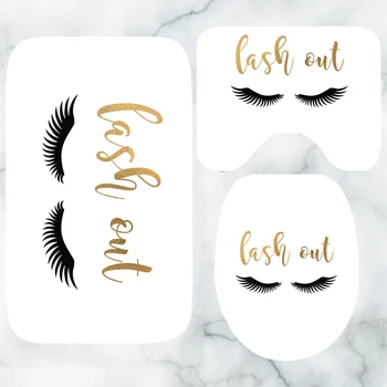 

Stylish Gold Glitter Lash Out Eye Lashes Mat Rug Carpet Rose Gold Eyelash Bathroom Mat for Toilet Seat Lid Cover Hello Gorgeous
