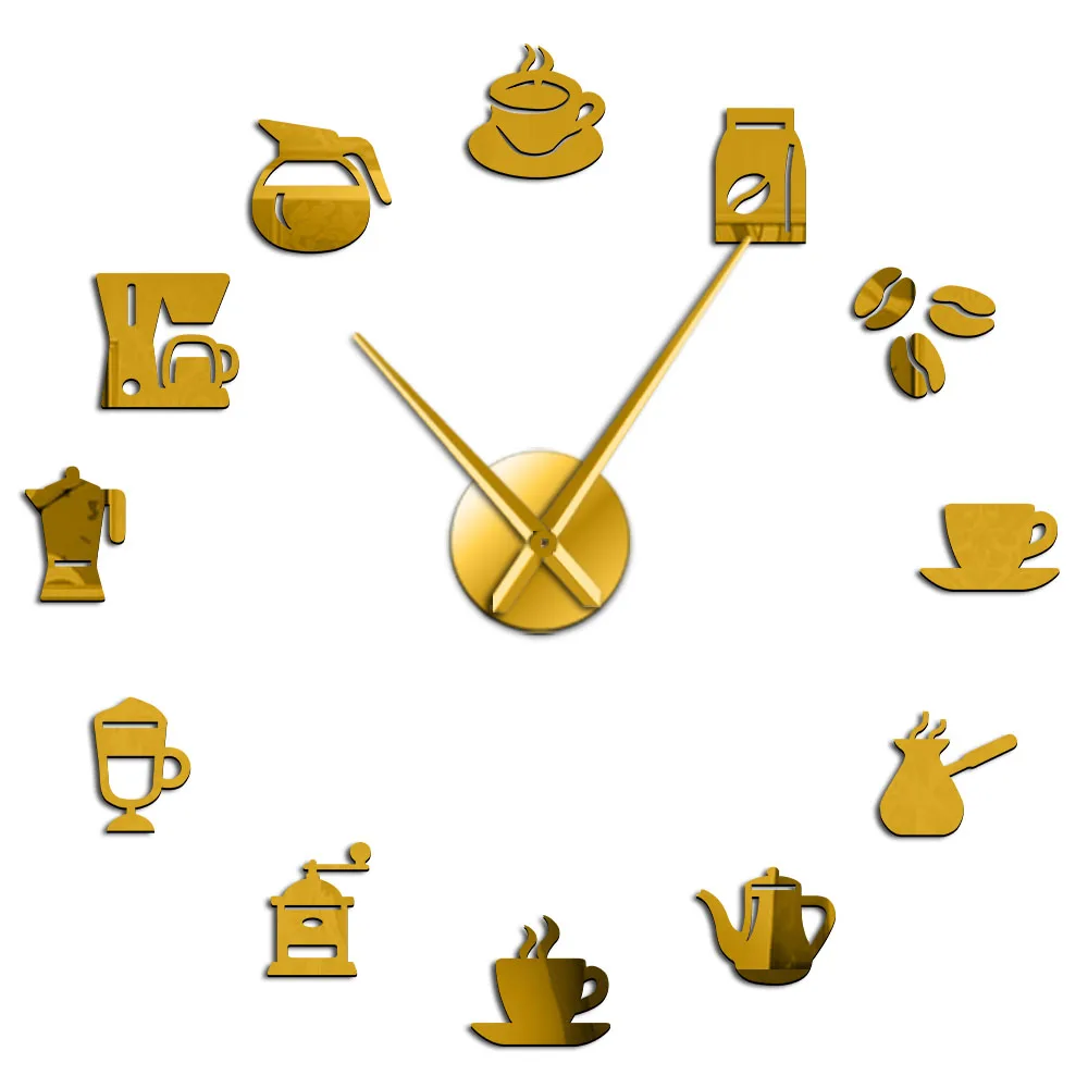 Кафе DIY большие настенные часы без рамы гигантские настенные часы современный дизайн кафе кофейная кружка кофейные зерна Настенный декор кухонные настенные часы - Цвет: Gold