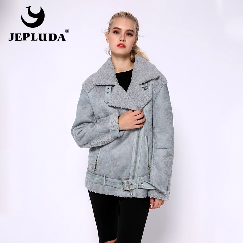 JEPLUDA Лидер продаж Косуха зимняя куртка для женщин с поясом нежный теплая молодежная шерсть из натурального овечьего меха шуба натуральный мех шерсть смесь на молнии куртка зимняя женская новая модная уличная