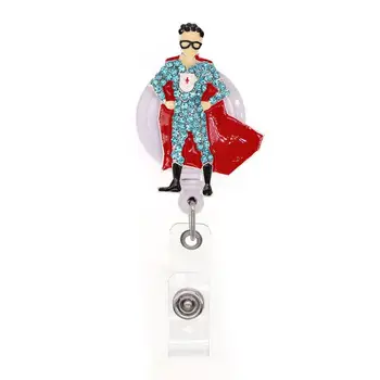 

Free Shipping Enamel Red Cloak Rhinestone Superman Medical badge reel Retractable Nurse Badge Holder