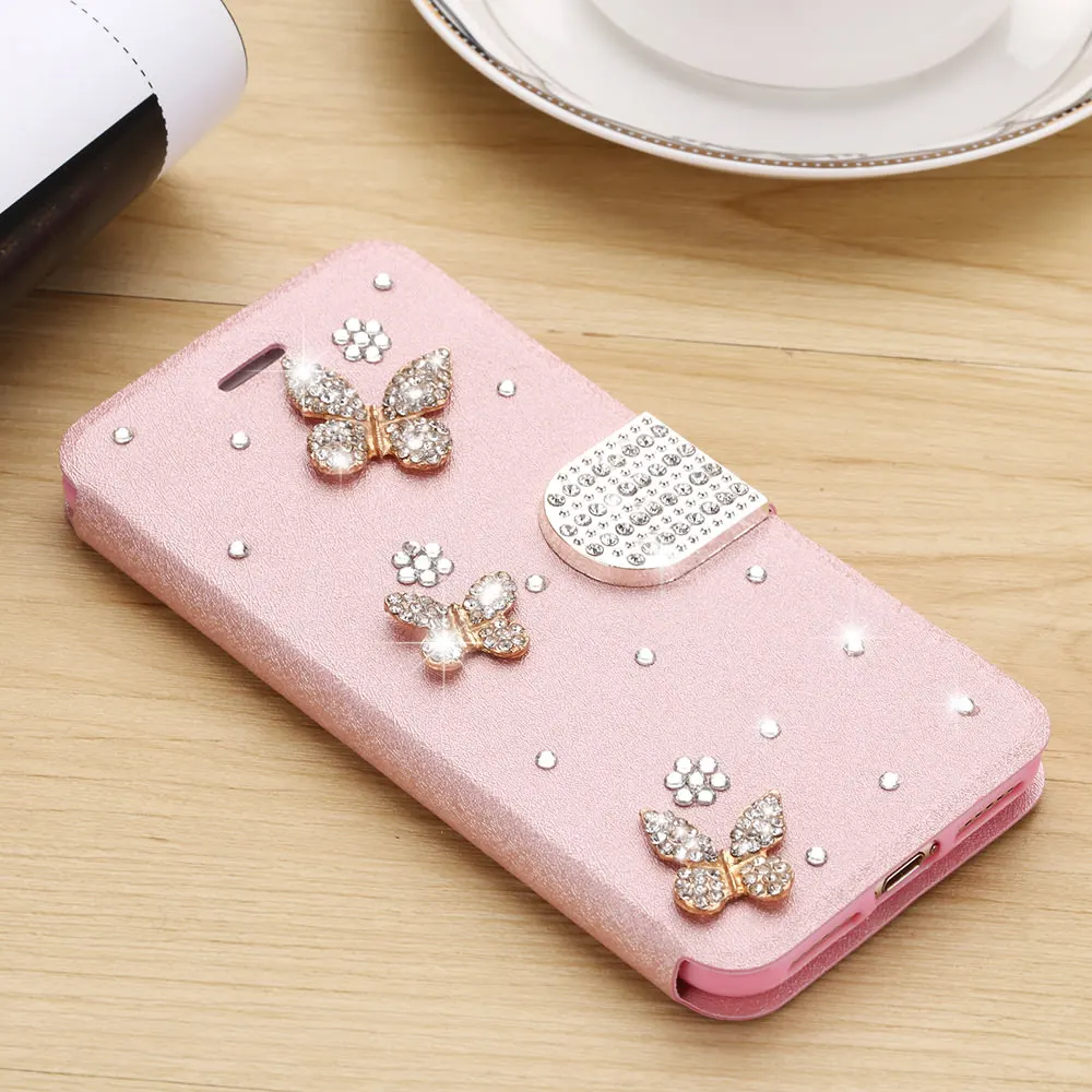 LLZ.COQUE кожаный чехол-книжка с алмазной бабочкой для samsung S9, Магнитный чехол-кошелек для samsung Galaxy S7 Edge, S8, S9 Plus, Capas
