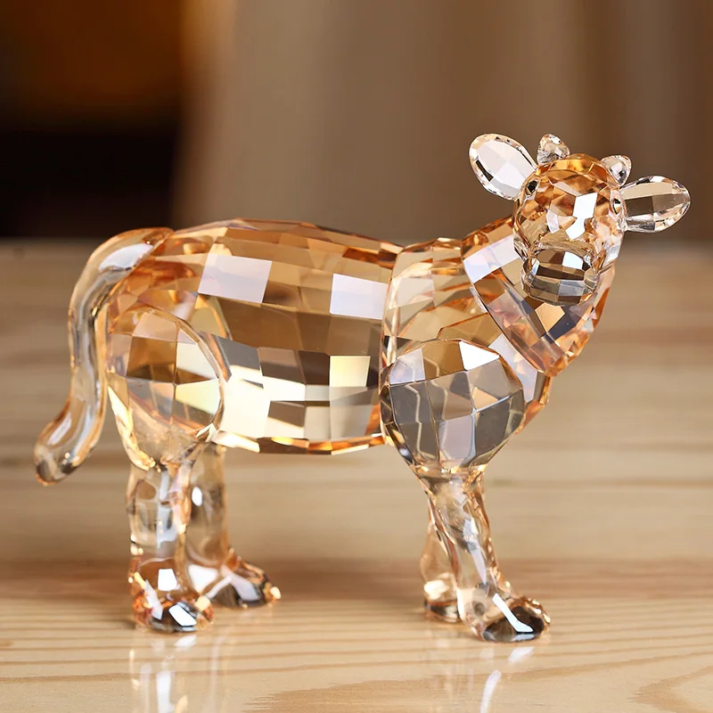 Хрустальная милая фигурка собаки Миниатюра ручной работы стеклянные фигурки животных ручной работы Украшение домашний декор Брелок Подарок детская игрушка - Цвет: Cow ( Champagne )