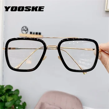 

YOOSKE Transparent Glasses Frames Women Men Vintage Metal Eyeglasses Retro Optical Myopia Frame Double Beam Spectacles