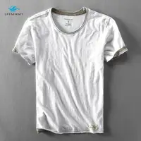 Hommes été marque de mode japon Style bambou coton couleur unie à manches courtes T-shirt mâle décontracté Simple mince blanc T-shirt t-shirts 3