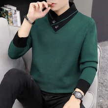 Свитер мужской с v-образным вырезом Теплый джемпер тренд личности толстый тонкий красивый мужской вязаный свитер