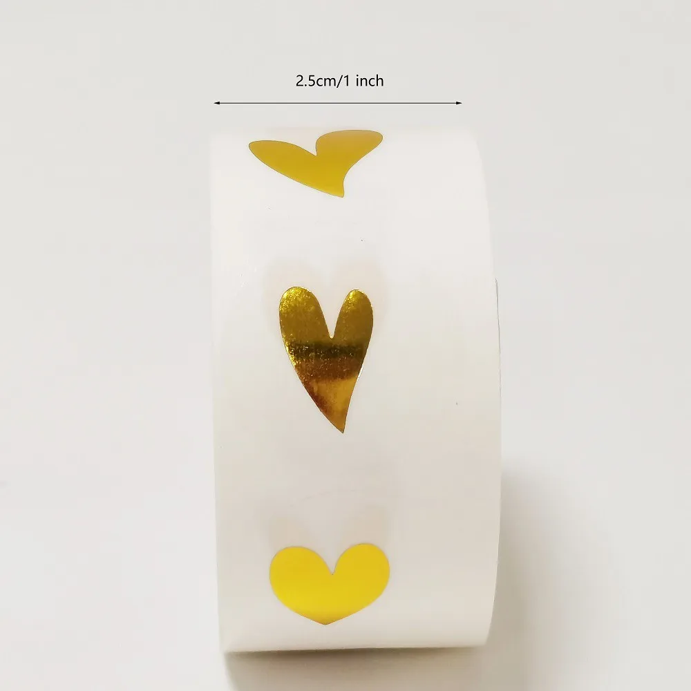 500 Pcs/roll Round Transparent Gold Heart Adhesive Sticker Cute Sealing Label Sticker for Envelope Gift Decor Stationery decorative stickers,self adhesive stickers,stationery stickers,paper stickers,adhesive stickers,decorative labels stickers,roll packaging stickers,packaging stickers