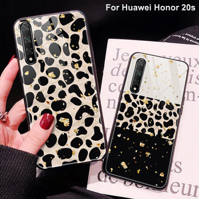Чехол для Huawei Honor 20 s 20s глянцевый Жесткий чехол с закаленным стеклом телефона