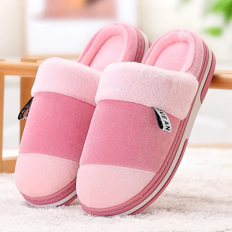 Меховые тапочки; женские зимние домашние тапочки на плоской подошве размера плюс 35-47; женская короткая плюшевая обувь; женские резиновые Тапочки - Цвет: Pink