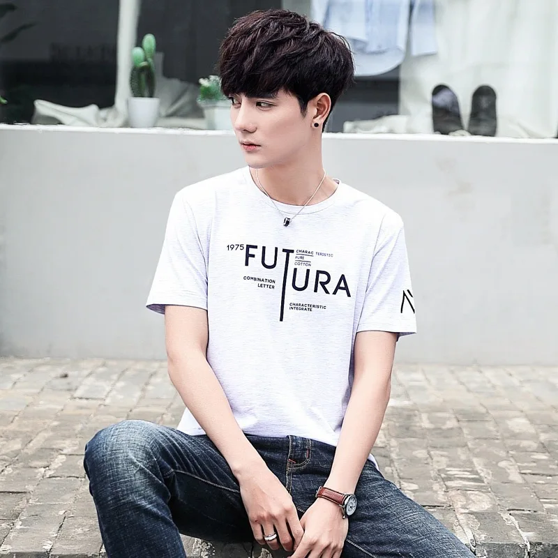 

Summer Korean-style Slim Fit MEN'S Short-sleeved T-shirt Fashion Teenager Students Tops Sleeves Half Sleeve Men'S Wear T-shirt C