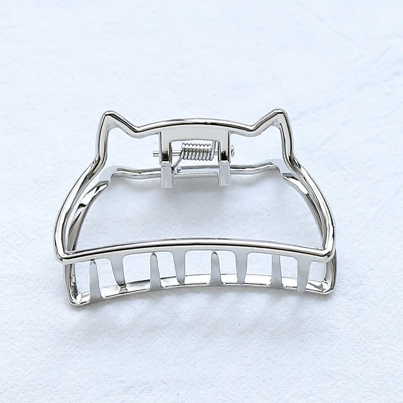Серебристый Vintage Metal Hair Claw Cat Ears Hair Clip Hairpin Barrette Retro Vintage Women Girls Hair Styling Tools Hair Accessories Hot - Цвет: Серебристый