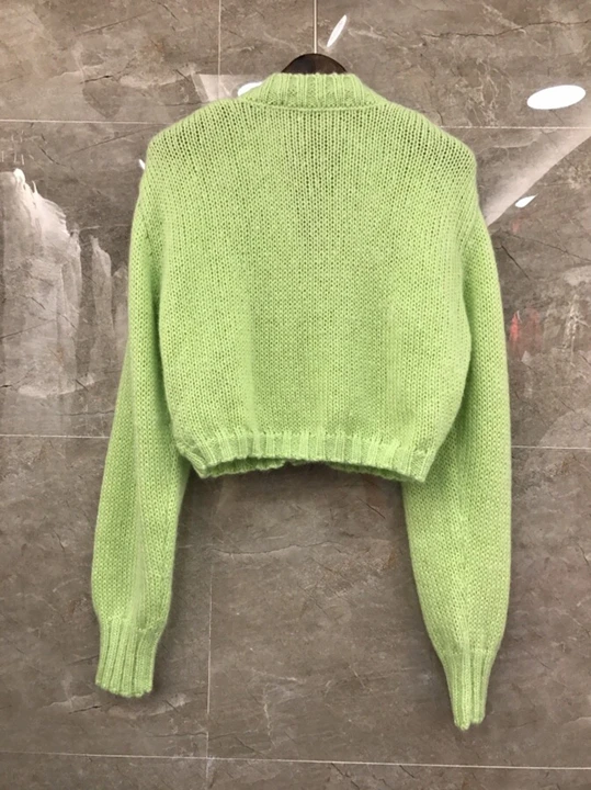 Ранняя осень женский v-образный Воротник Украшение на пуговицах шерсть вязание украшение длинный наручный держатель для карт трикотажная рубашка 902
