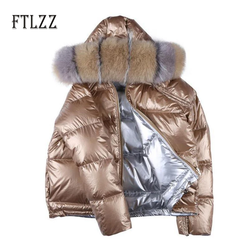 

2019 New Winter Thichen Warm Down Jacket Women Casual Long Sleeved Hooded Real Fox Fur Collar Short White Duck Down Coats Parkas