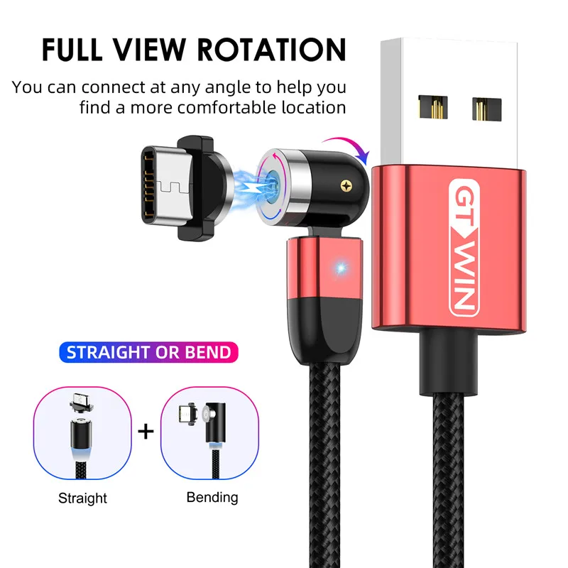 GTWIN Magnetic Type C&Micro USB Cable For iPhone Samsung Xiaomi Fast Charging Mobile Phone USB Cord New 360º+180º Free Rotation GTWIN Magnetic Type C&Micro USB Cable For iPhone Samsung Xiaomi Fast Charging Mobile Phone USB Cord New 360º+180º Free Rotation