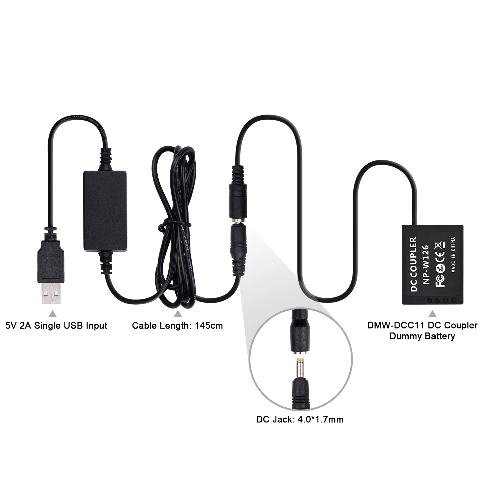 Andoer CP-W126 USB Power Kit DC Coupler Dummy Battery Replace of NP-W126 Battery for Fujifilm X-T2 X-T3 X-T10 X-T20 X-T100 XH1
