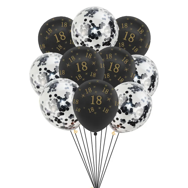 10pcs Black 18 Золотой черный латексный шар баннер с цифрами С Днем Рождения флаг анниверсары 18 25 30 40 50 60 лет шарики в форме цифр Globos - Цвет: 10pcs Black 18