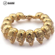 Золотой череп голова мужчины браслет из бисера мужской большой скелет браслеты для байкеров& браслеты панк рок ювелирные изделия из нержавеющей стали