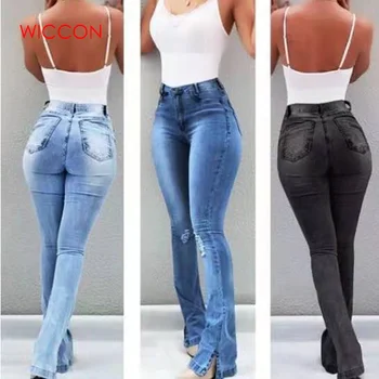 

2019 New Arrival Women Vintage Washed Stretch Denim Jeans High Waist Oversized Boot Cut Jean Plus Size Pants