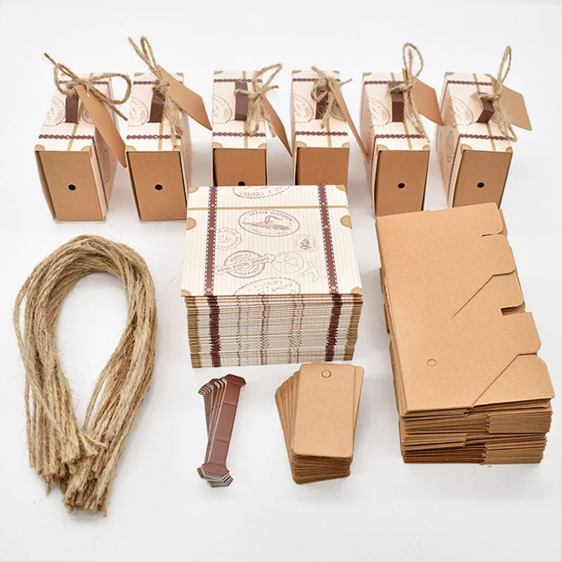 10/20pcs Travel Suitcase Candy Box Kraft Paper Gift Boxes Wedding Birthday Party Decoration Supplies Christmas Gift Packaging