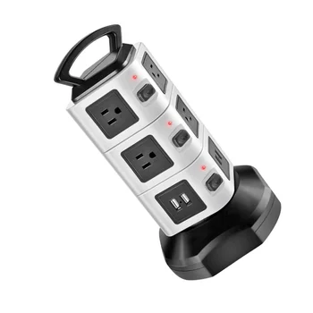 

3 Layer Vertical Power Strip Socket Tower Surge Protector 10 AC Outlets 4 USB Ports 110-250V Mulit Plug Socket Charging Station