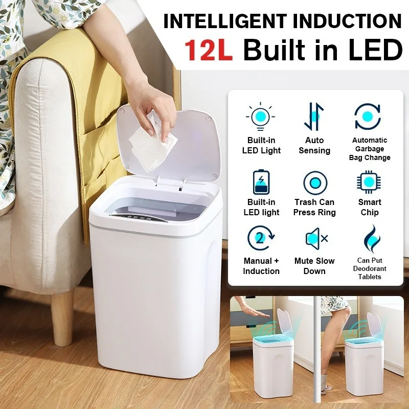 Cubo De Basura Automático Con Sensor De Movimiento De 15 Litros, Tapa Con Cierre, IPX5 Resistente Al Agua, Funciona Con Pilas O USB, De WMYYLX, Color Negro