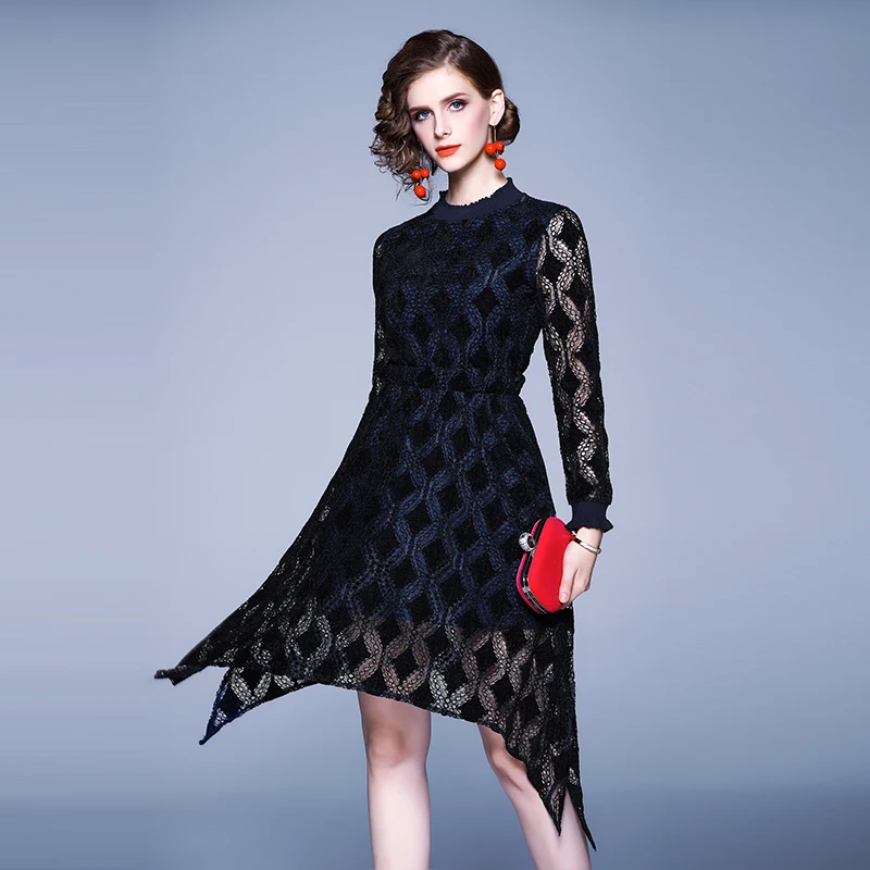 TAOYIZHUAI autumn new vintage long dress asymmetrical hem three quarter sleeves slim luxury elegant party evening sex vestidos