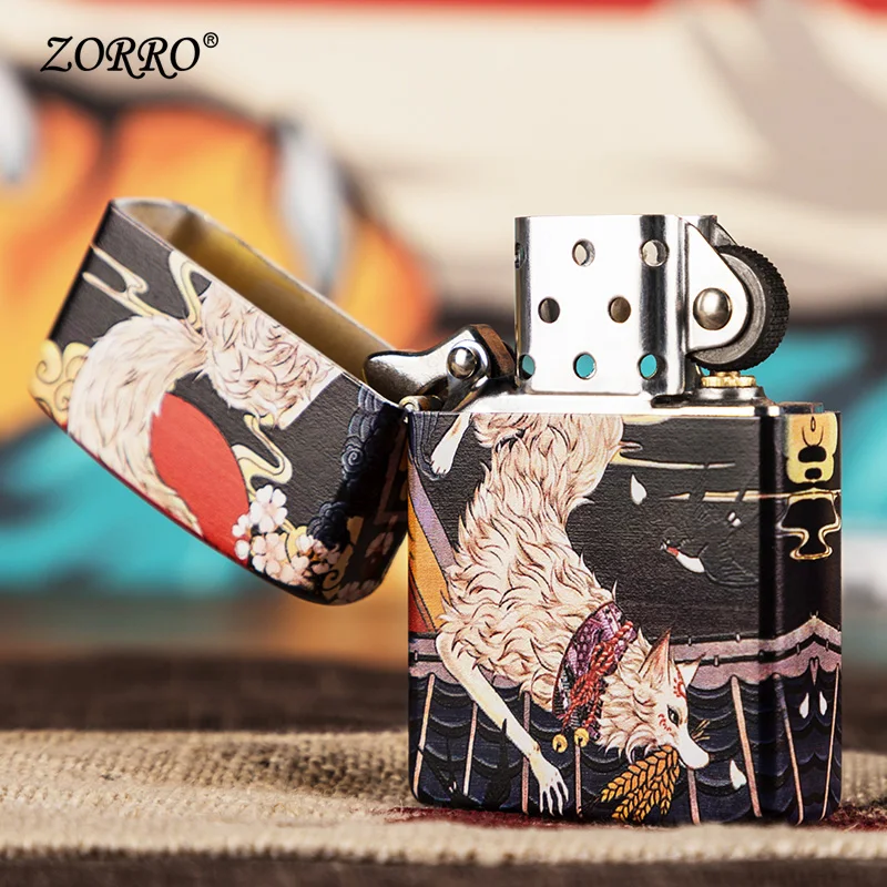 Zorro lighter creative tide color paint fox retro grinding wheel pure copper personality kerosene lighter
