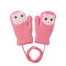 Мультяшные животные митенки Детские Зимние теплые детские вязаные перчатки стрейч утолщенная шерсть имитация овечьей шерсти флисовые лыжные перчатки
