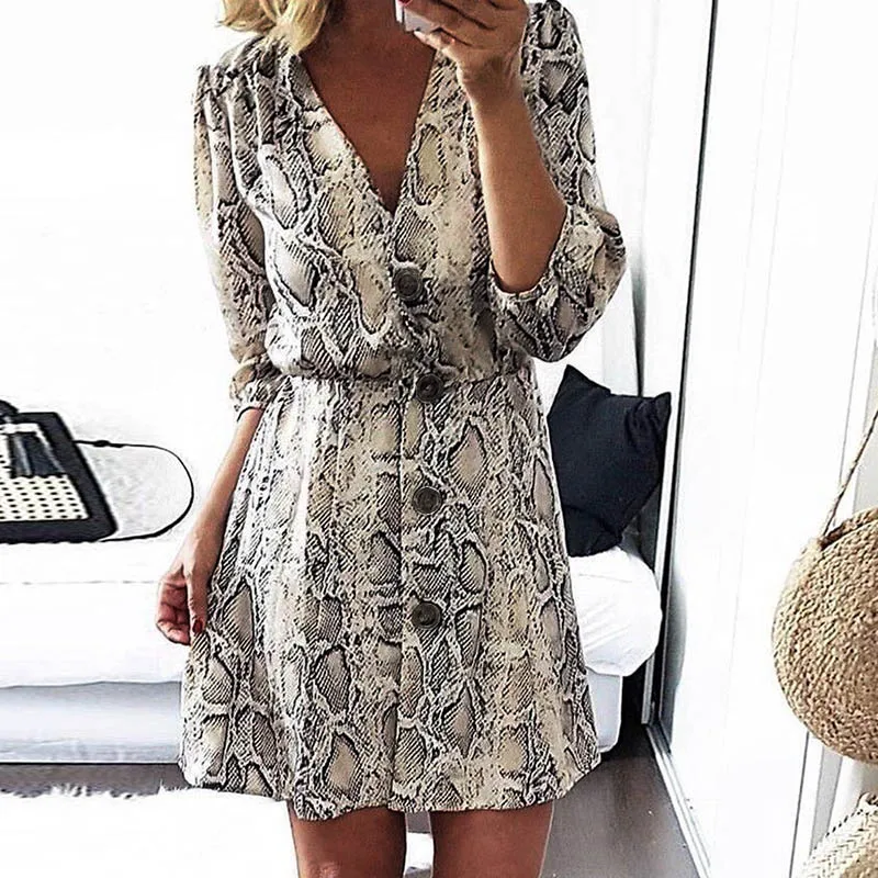snakeskin button up dress