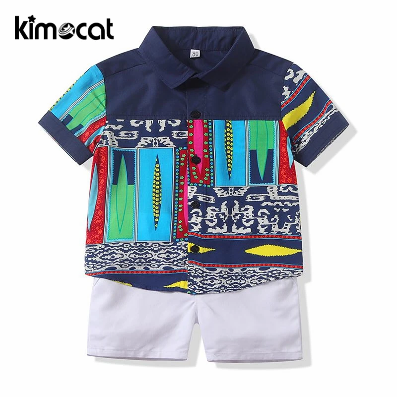 

Kimocat Baby Boy Clothes Short Sleeve Summer Cotton Stitching Printing Casual Cool 2pcs Boys Clothing Set Baby Boy Set Newborn