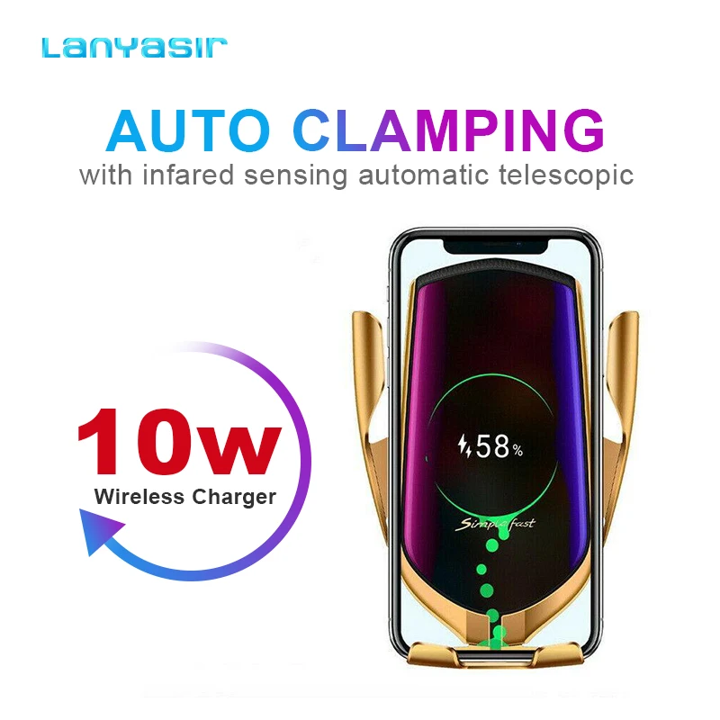 Lanyasir R1 автоматическое зажимное 10 Вт автомобильное беспроводное зарядное устройство инфракрасная индукция Qi Беспроводное зарядное устройство Автомобильный держатель телефона для смартфона