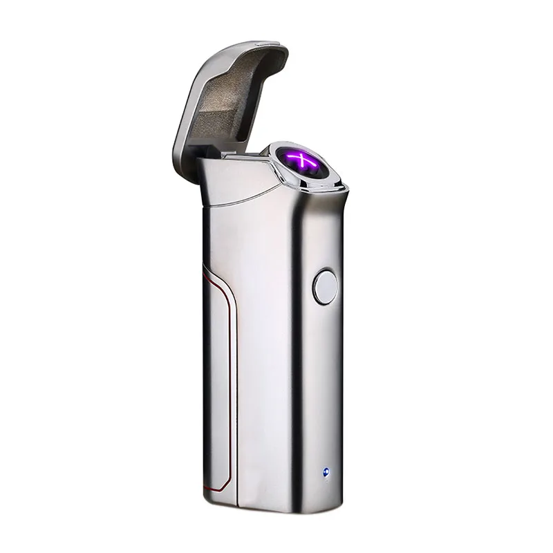 Silver Hlzs-двойная дуга Usb зарядка сменная электрическая зажигалка плазменная ветрозащитная Электронная зажигалка предохранитель для сигарет сигары - Цвет: Silver