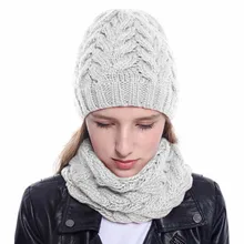 Зимние шапки для женщин, вязаная шапка с шарфом, комплект из 2 предметов, модная шерстяная утолщенная шапка, воротники, женская теплая шапка, шарф, набор снежных шапок