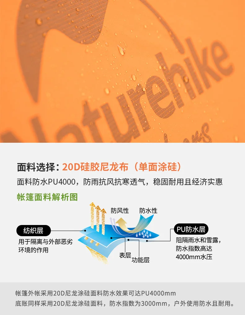 Naturehike Ultra-Light Outdoor Double Layer Water Resistant Camping Tent Silica Gel Single Tower Awning Tent Single Product Whol