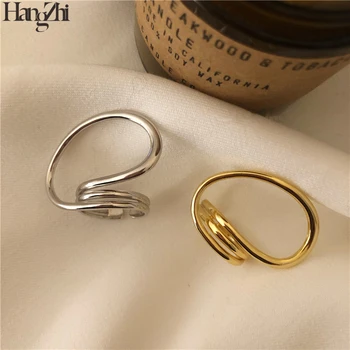 

Hangzhi 2020 Japan Exaggeration Multi-Dimensional Twisted Geometry Open Ring For Woman Elegant Minimalist Rings